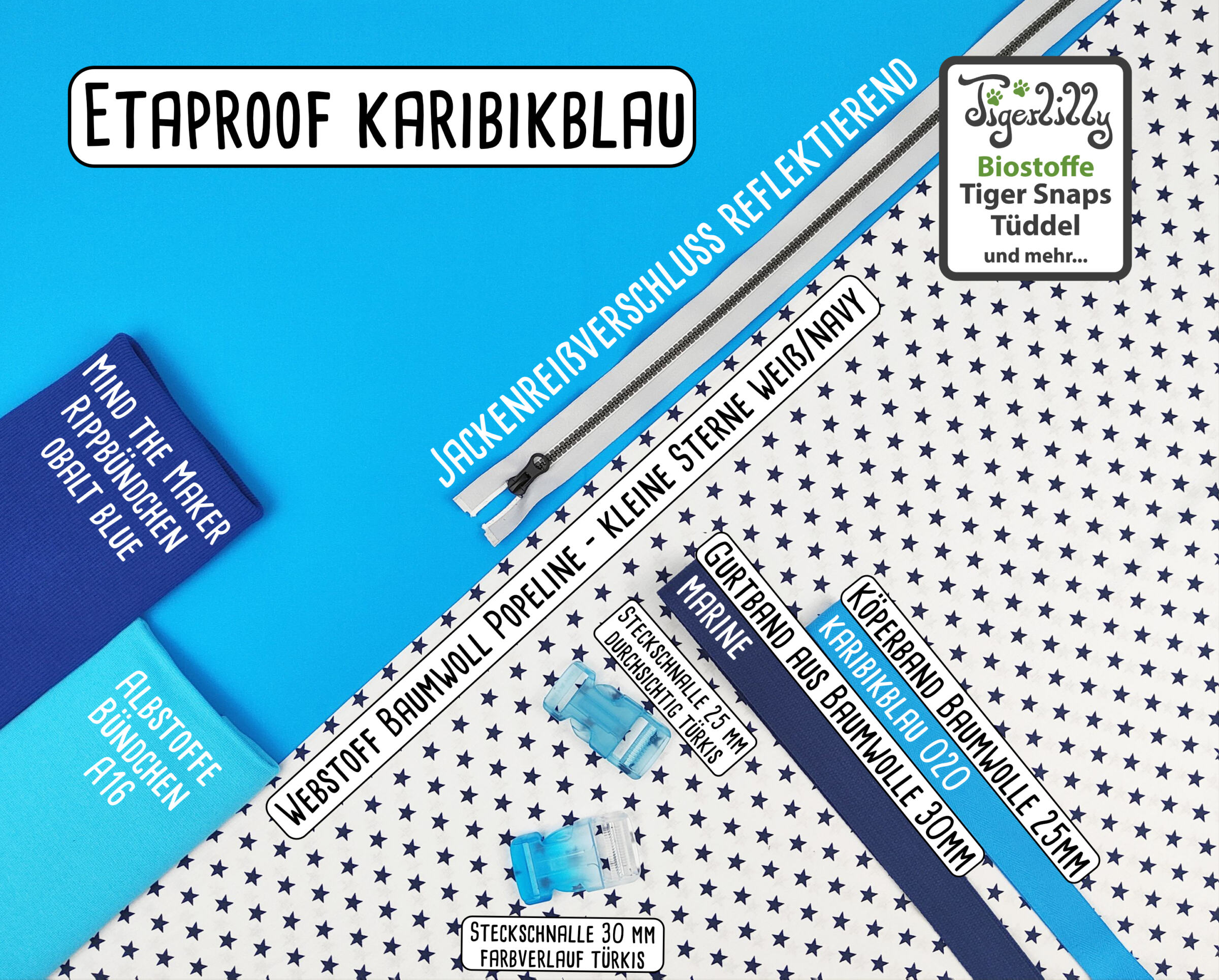 Etaproof karibikblau und popeline sterne weiß navy